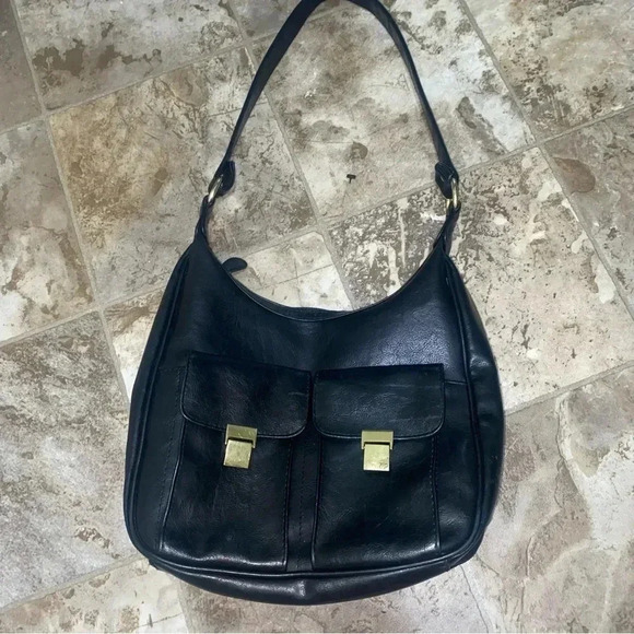 Women’s Black with Gold Details Faux Leather Shoulder  Bag Purse lots of Storage - Picture 3 of 16